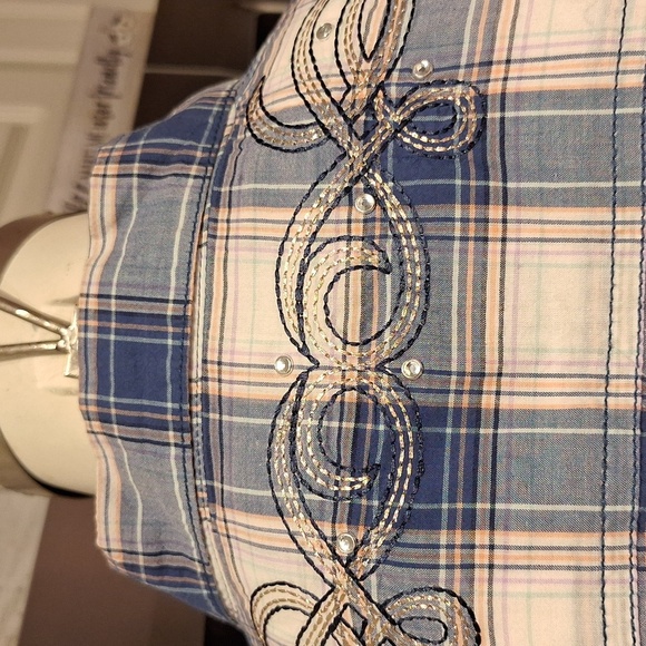 o Womens Rock 47th By Wrangler Snap Down Cap Sleeve Shirt XL - Picture 5 of 6